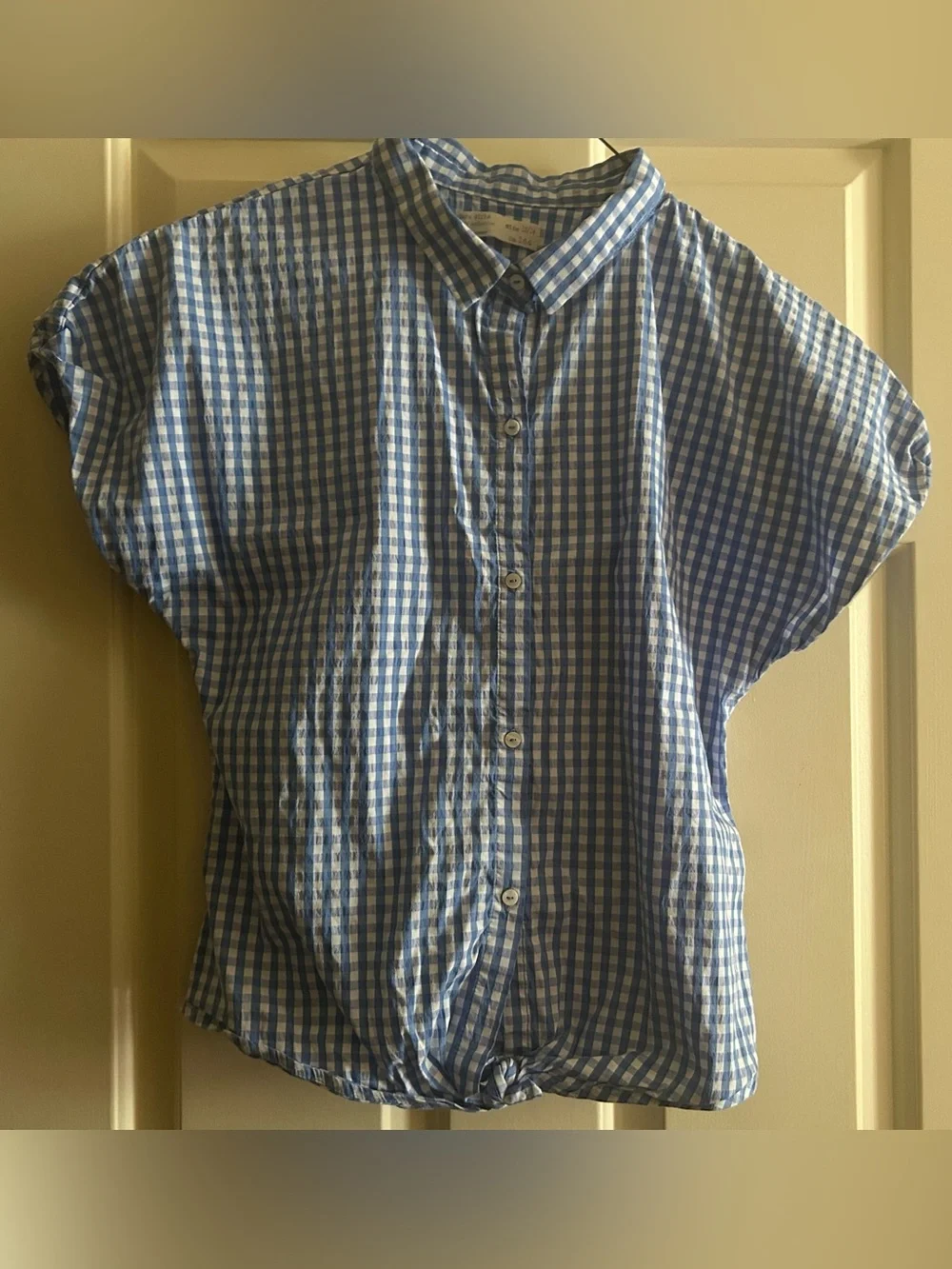 Zara Girls Soft Collection Blue & White Gingham Tie-Front Blouse Size 13/14